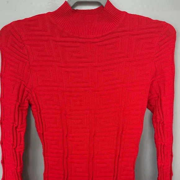 Fashion Nova Red Textured Long Sleeve Sweater Midi Dress with Mock Neck - Picture 3 of 4